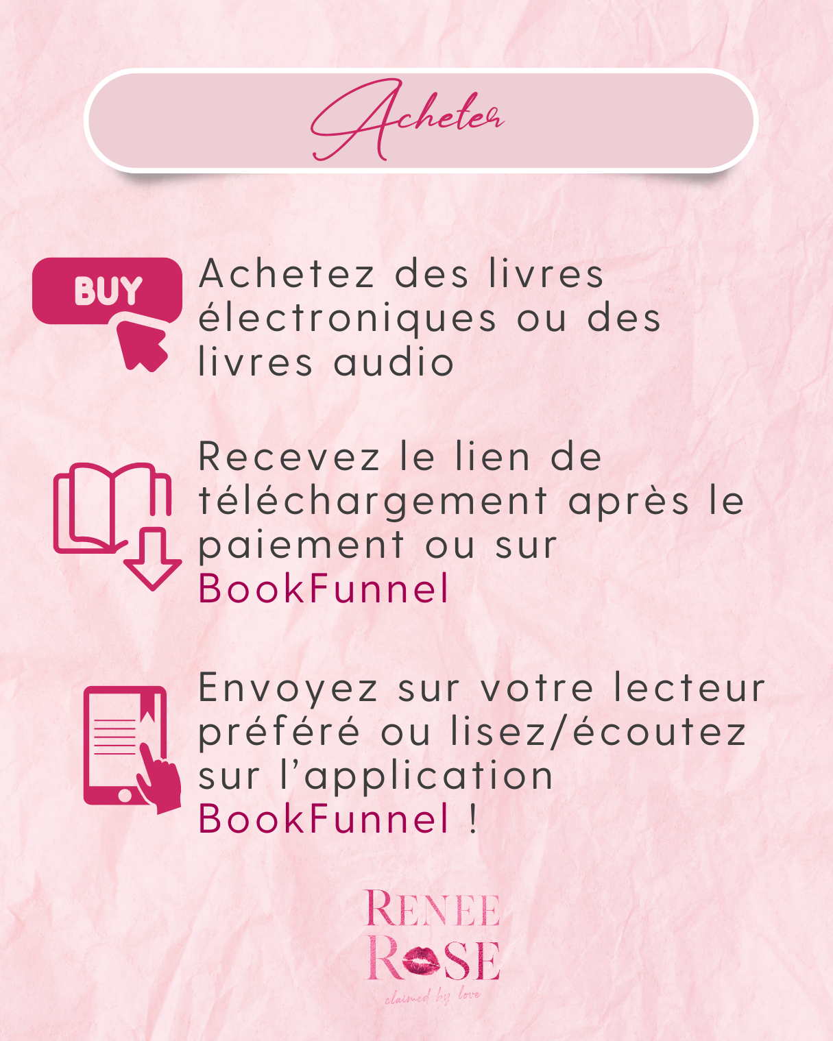 Acheter - Achetez des livres electroniques ou des livres audio
Recevez le lien de telechargement apres le paiement ou sur BookFunnel
Envoyez sur votre lecteur prefere ou lisez/ecoutez sur l'application BookFunnel!
