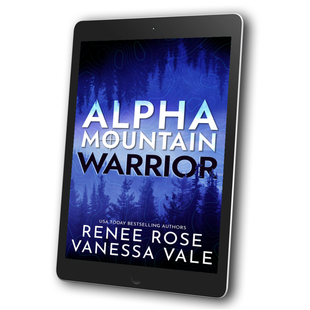 An image of an ebook. The cover is purple and features a forest. The book is titled "Alpha Mountain Warrior." On the bottom of the cover is "USA Today Bestselling Authors---Renee Rose Vanessa Vale"