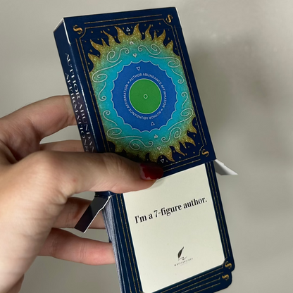 Deck of Author Affirmation cards, with the card, "I am a 7-Figure Author" drawn.