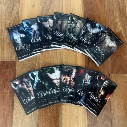 All the classic cover paperbacks from the Bad Boy Alpha series fanned out