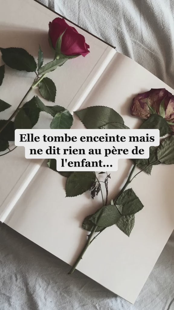 Customer-made tiktok video of a book with pressed roses in it that says "Elle tombe enceinte mais ne dit rien au pere de l'enfant" by @marybooktok